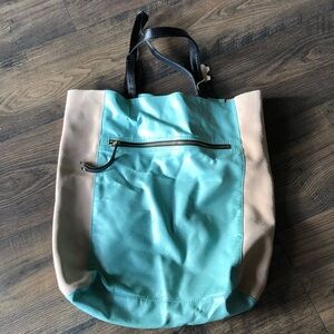 Stylish Aqua and Tan Tote Bag